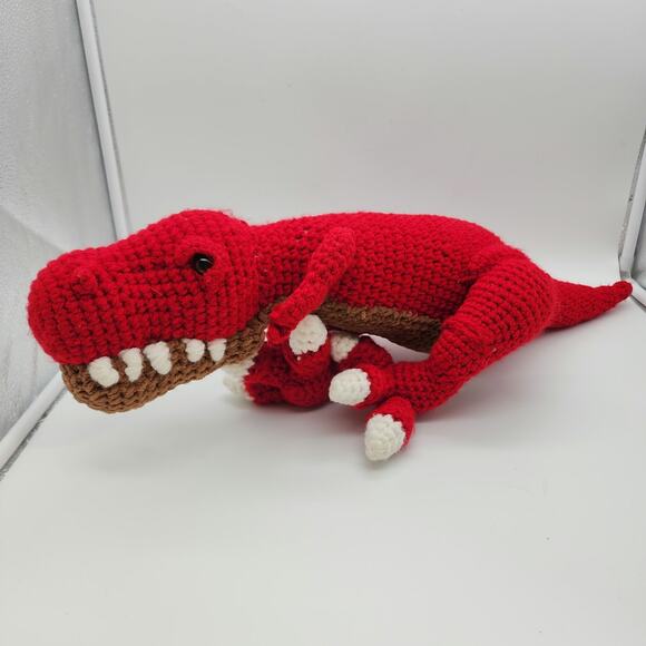 Handmade Crochet Red T-Rex Jumbo Dinosaur Plush 24" Large Stuffed Animal - Picture 1 of 16